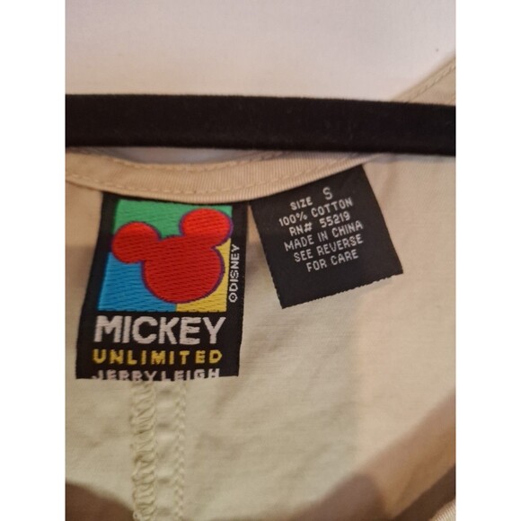 VTG MICKEY Unlimited Jerry Leigh Khaki Embroidered Overall Dress Size S - Picture 4 of 10